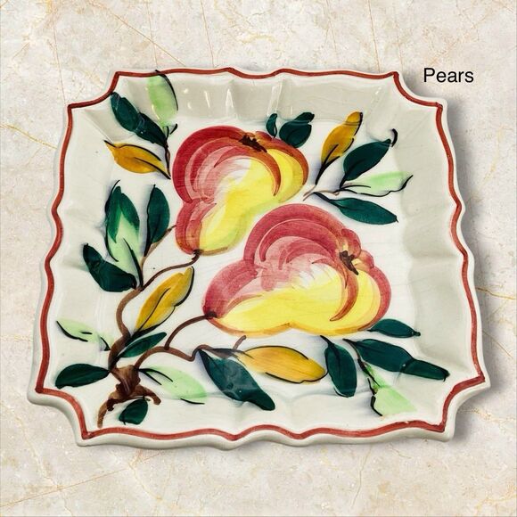 Italian Hand Painted 7in Fruit Designs Salad Plates Dip Bowls Set 4 Vintage - Picture 5 of 11